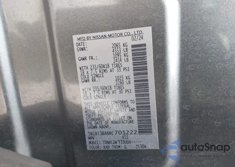 2024 Nissan Rogue Sv Fwd from USA, damaged, VIN 5N1BT3BA6RC701222